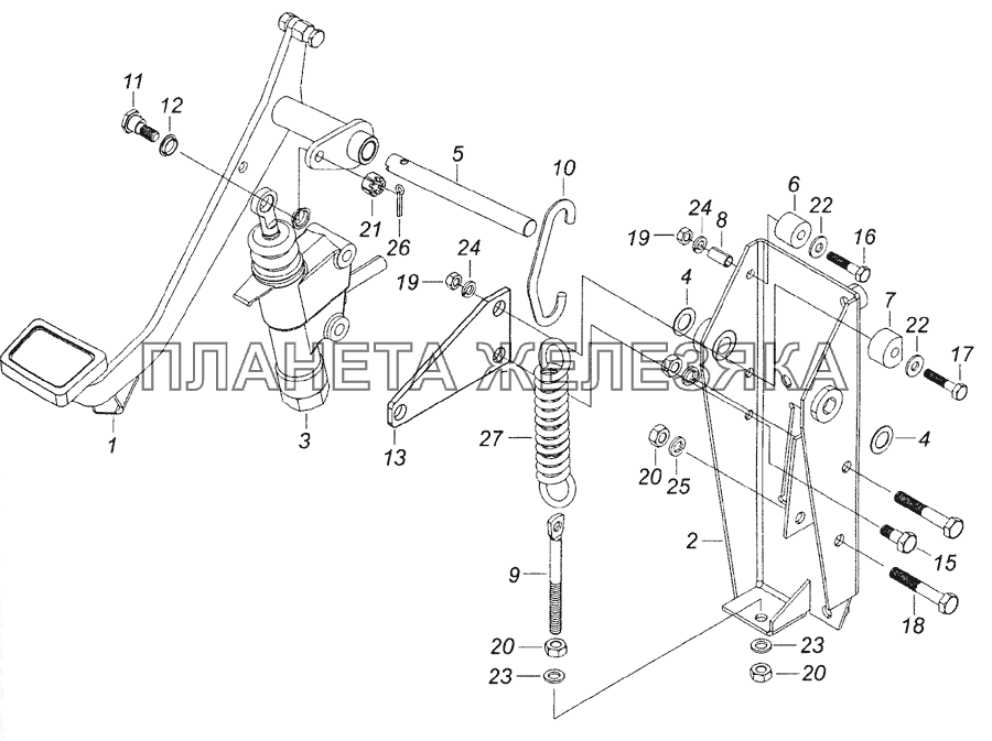 5460-1602008 Педаль сцепления с кронштейном и главным цилиндром КамАЗ-6520 (Euro-2, 3)